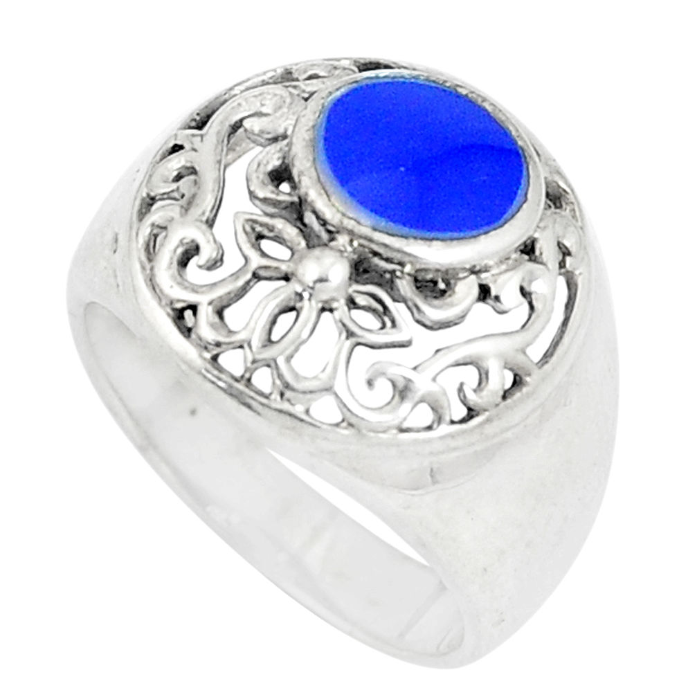 6.87gms blue lapis lazuli enamel 925 sterling silver ring size 7 c22358