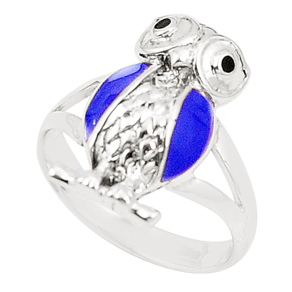Blue lapis lazuli onyx 925 sterling silver owl ring jewelry size 6.5 c12692