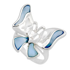 8.03gms blue pearl enamel 925 sterling silver butterfly ring size 6 y83266