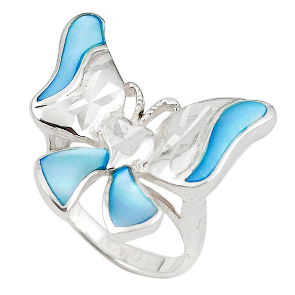 Blue pearl enamel 925 sterling silver ring jewelry size 6 a69605 c13512