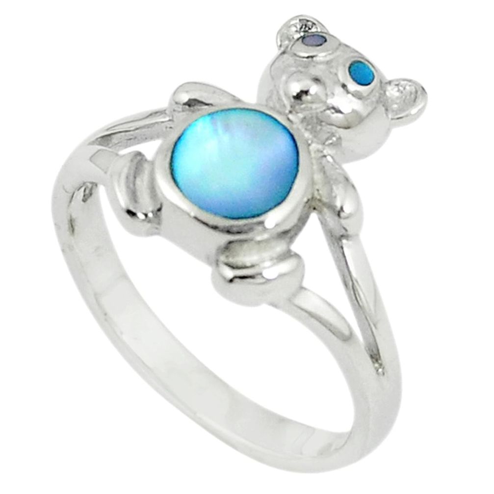 Blue pearl enamel 925 sterling silver ring jewelry size 6 c12965