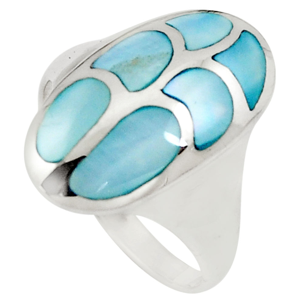 6.02gms blue pearl enamel 925 sterling silver ring jewelry size 8 c12873