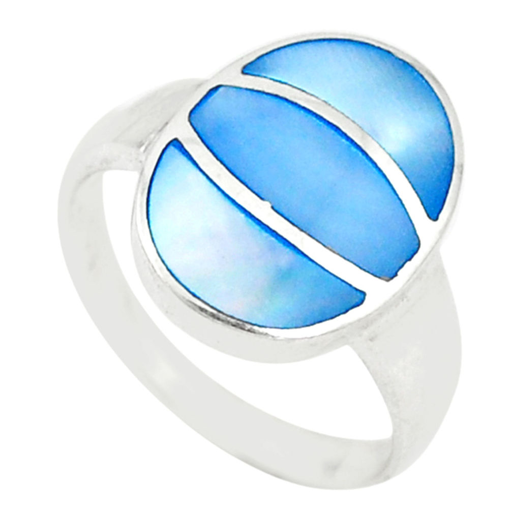 Blue pearl enamel 925 sterling silver ring jewelry size 8 c21983