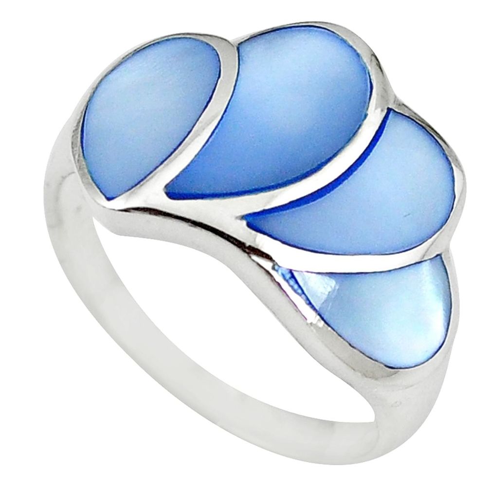 Blue pearl enamel 925 sterling silver ring jewelry size 9 a55071 c13199