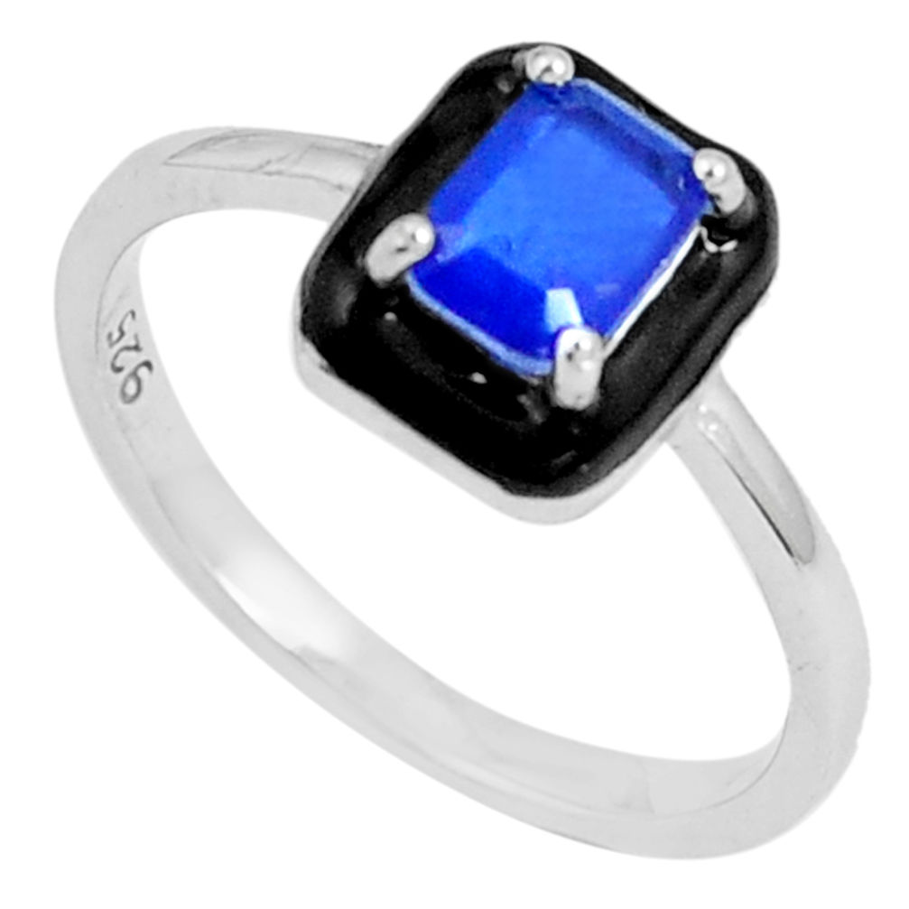 1.63cts blue sapphire (lab) enamel 925 silver solitaire ring size 7 c23601