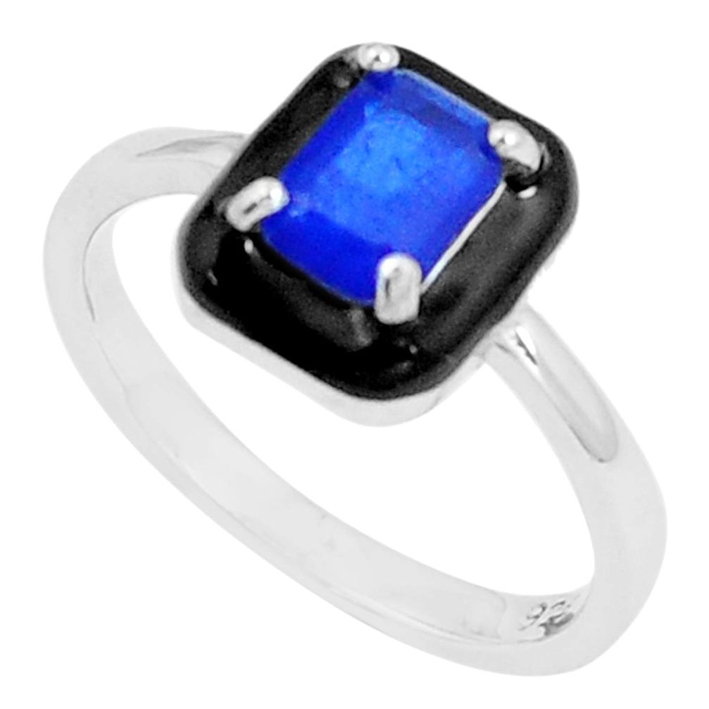 1.74cts blue sapphire (lab) enamel 925 silver solitaire ring size 7 c23613