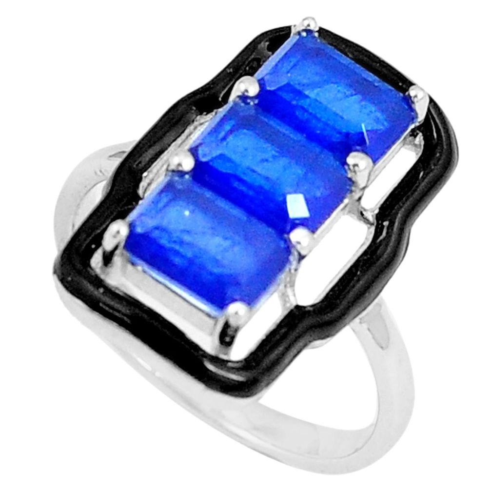 4.52cts blue sapphire (lab) enamel 925 silver solitaire ring size 9 c23607