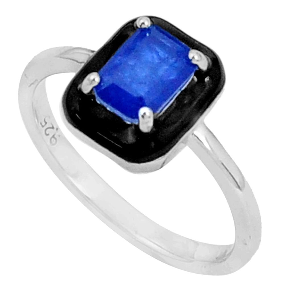 1.74cts blue sapphire (lab) enamel 925 sterling silver ring size 8 c20081