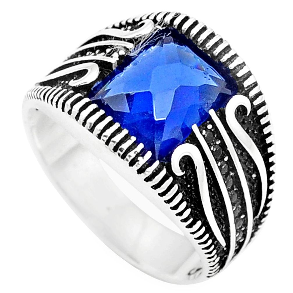 Blue sapphire quartz topaz 925 sterling silver mens ring size 9 c11462