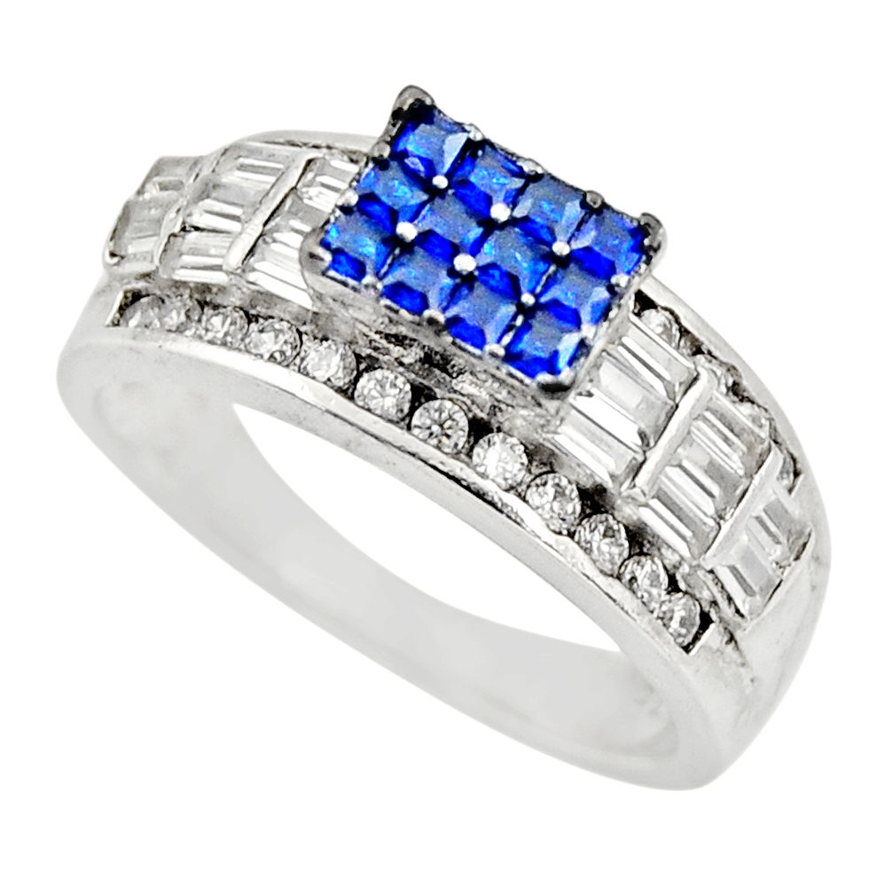 LAB 3.83cts blue sapphire (lab) topaz 925 sterling silver ring jewelry size 7 c9367