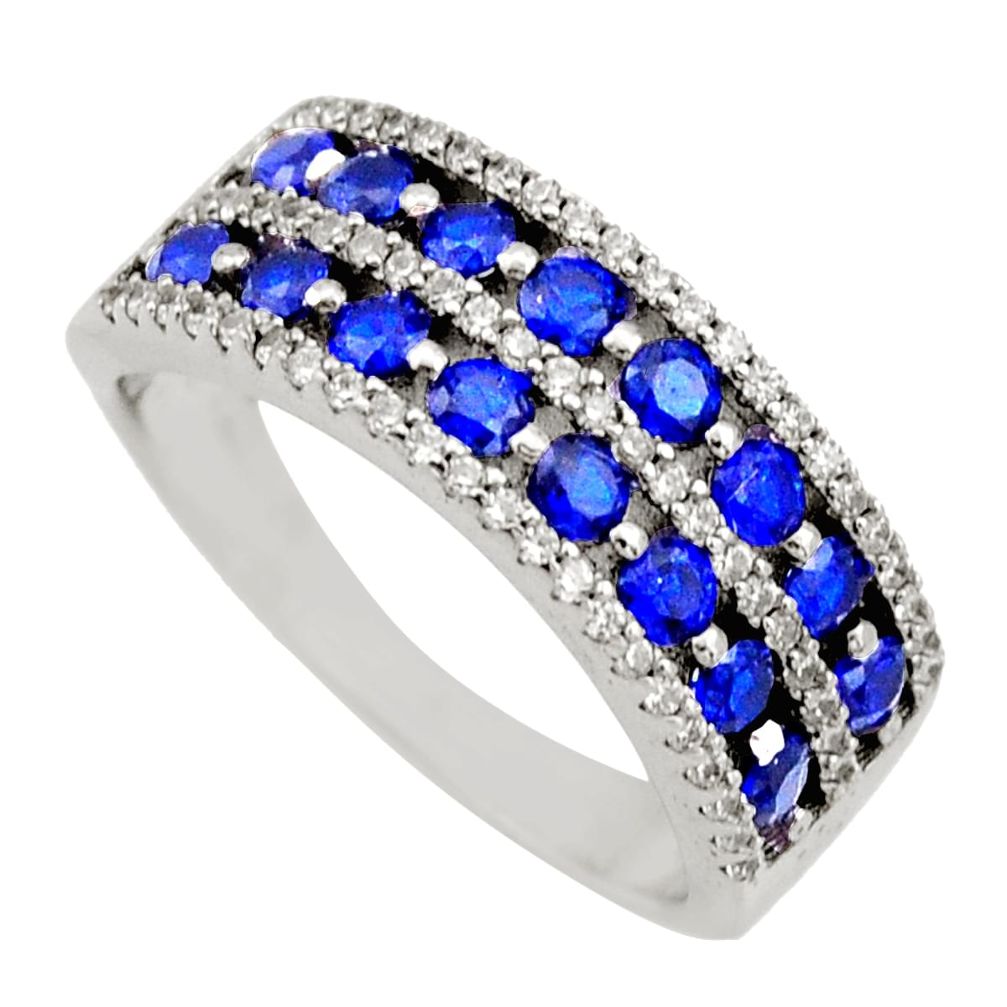 3.41cts blue sapphire (lab) topaz 925 sterling silver ring jewelry size 8 c9109