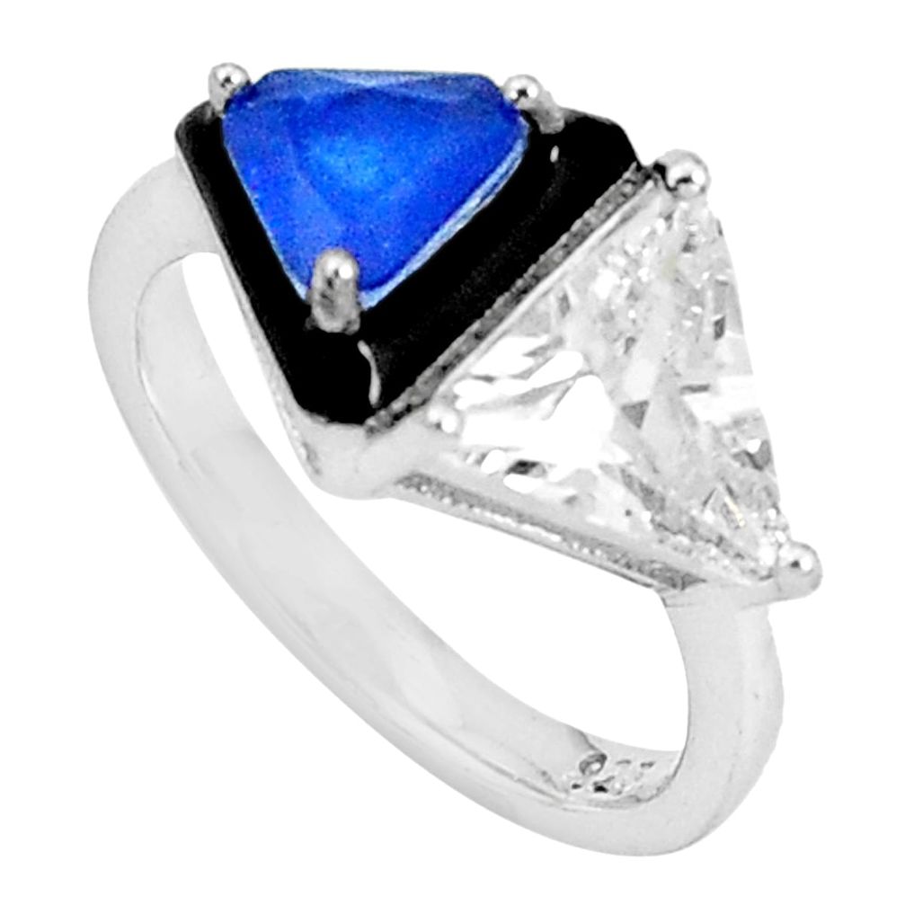 7.24cts blue sapphire (lab) topaz black enamel 925 silver ring size 6 c19306