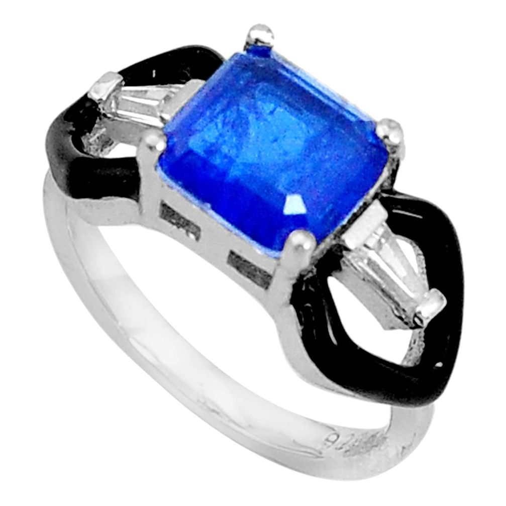4.67cts blue sapphire (lab) topaz black enamel 925 silver ring size 6 c19350