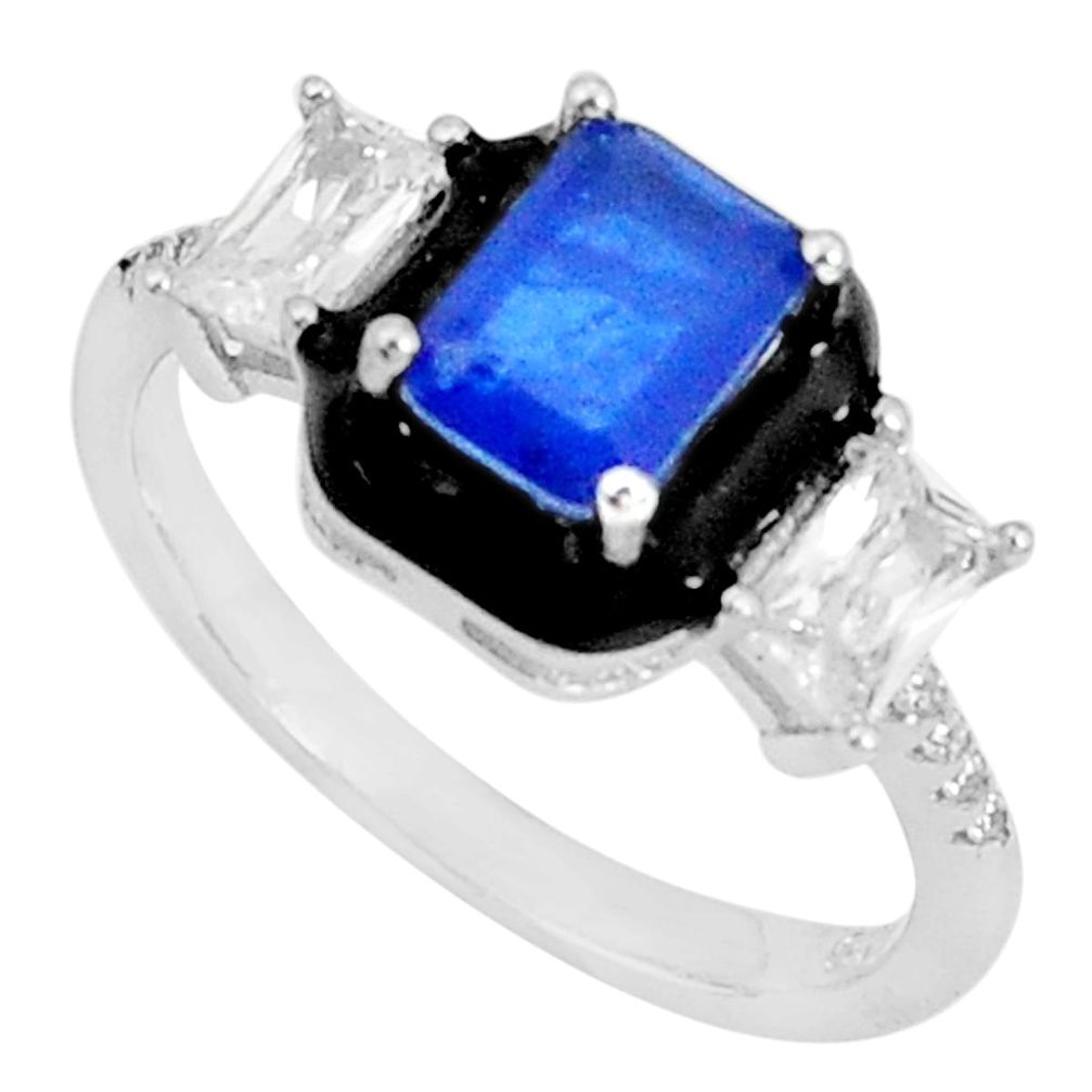 3.65cts blue sapphire (lab) topaz black enamel 925 silver ring size 7 c20091