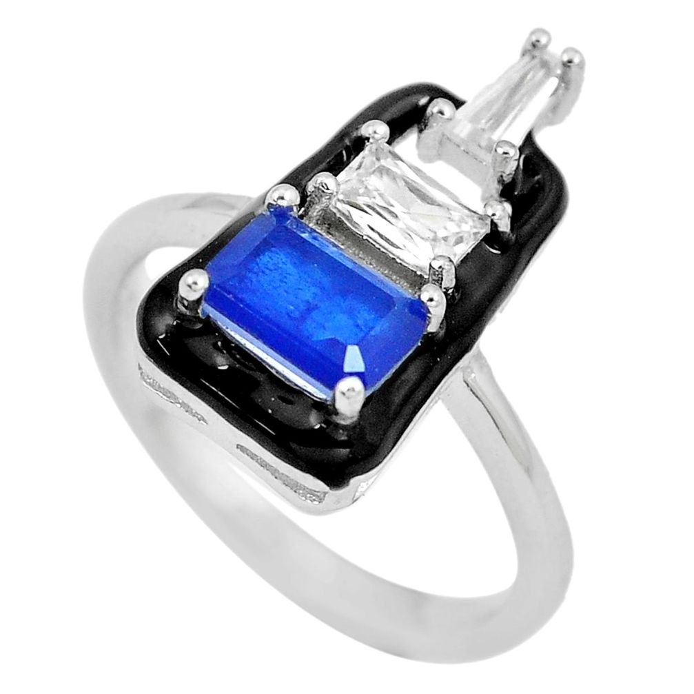 3.48cts blue sapphire (lab) topaz enamel 925 silver ring jewelry size 6 c23605