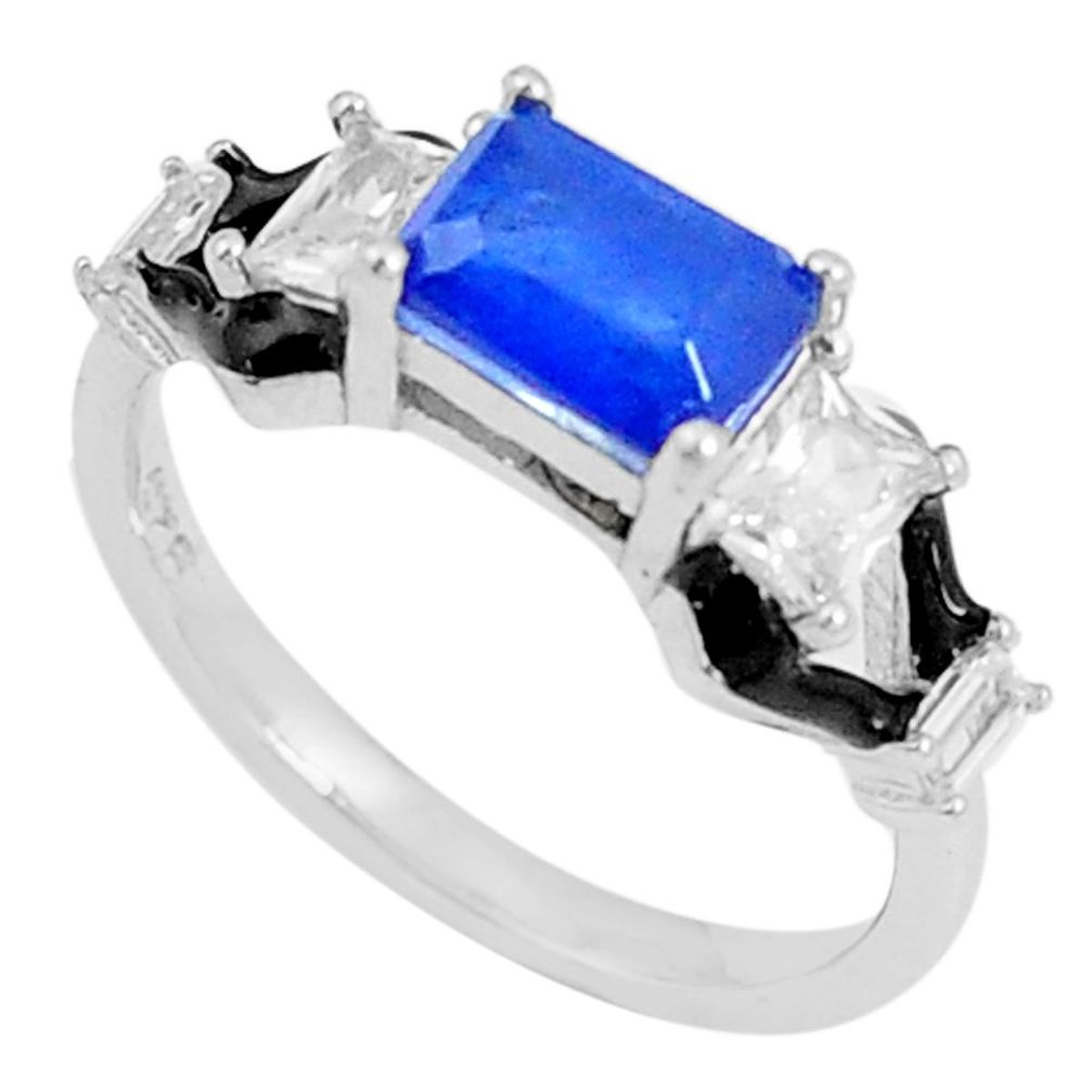 2.72cts blue sapphire (lab) topaz enamel 925 silver solitaire ring size 6 c23614