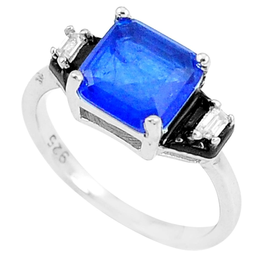 3.93cts blue sapphire (lab) topaz enamel 925 silver solitaire ring size 6 c23615