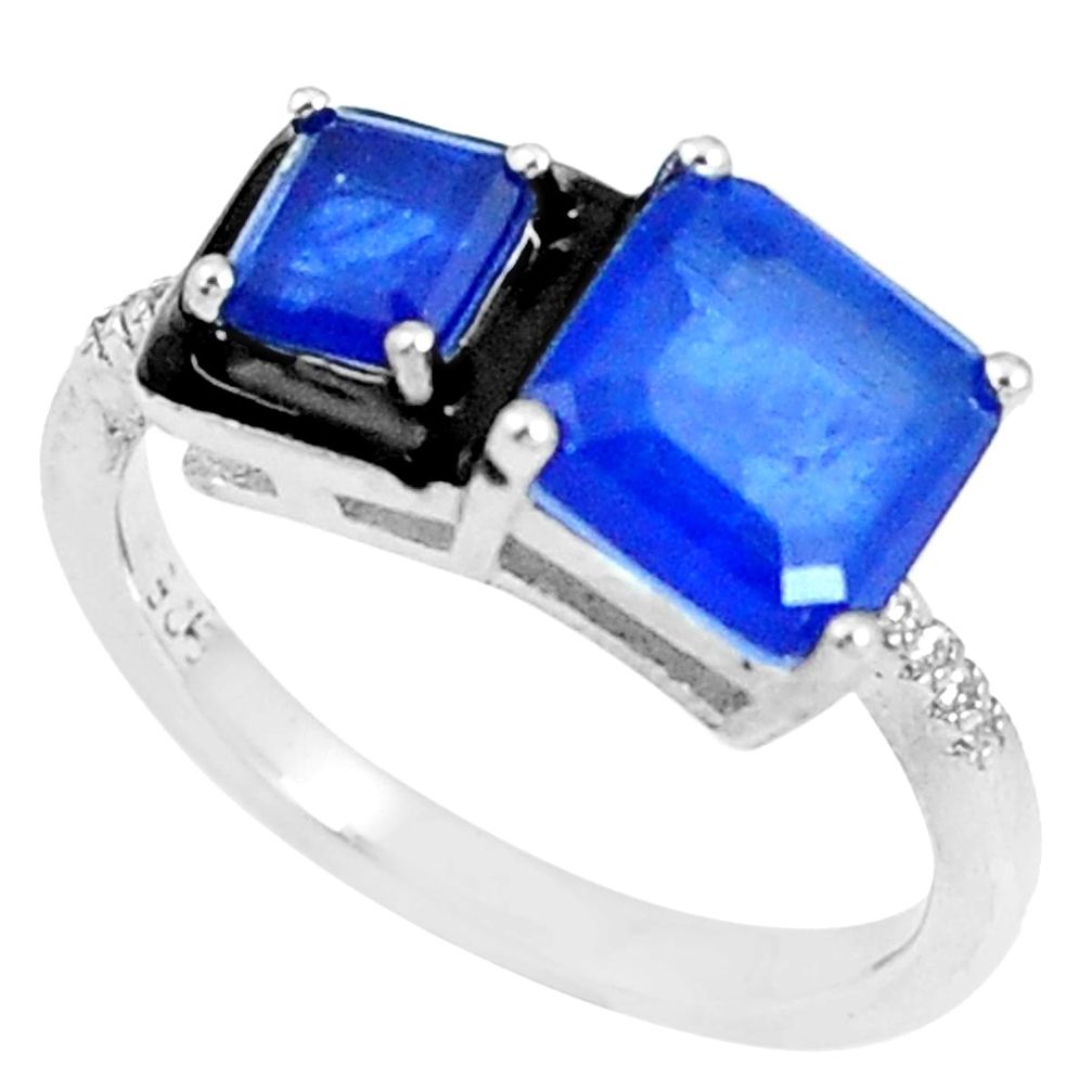 6.03cts blue sapphire (lab) topaz enamel 925 silver solitaire ring size 8 c23617