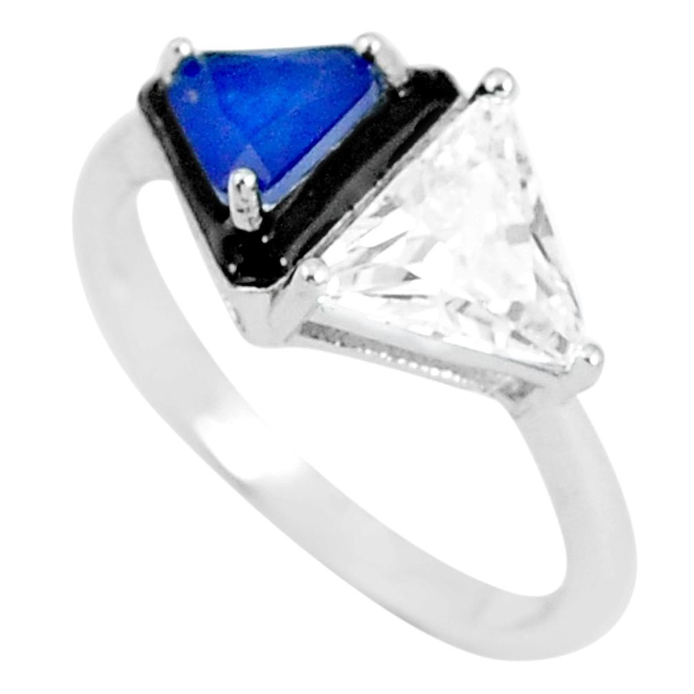 6.70cts blue sapphire (lab) topaz enamel 925 silver solitaire ring size 9 c23608