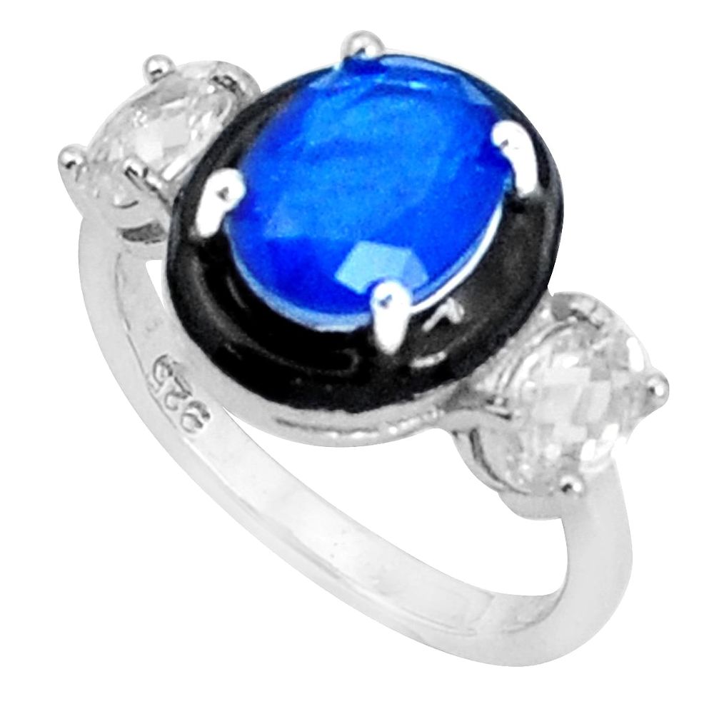 5.11cts blue sapphire (lab) topaz enamel 925 sterling silver ring size 6 c20087