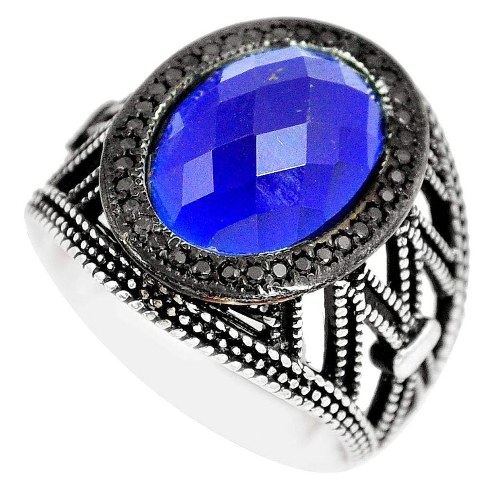 7.02cts blue sapphire quartz topaz 925 sterling silver mens ring size 9.5 c11444