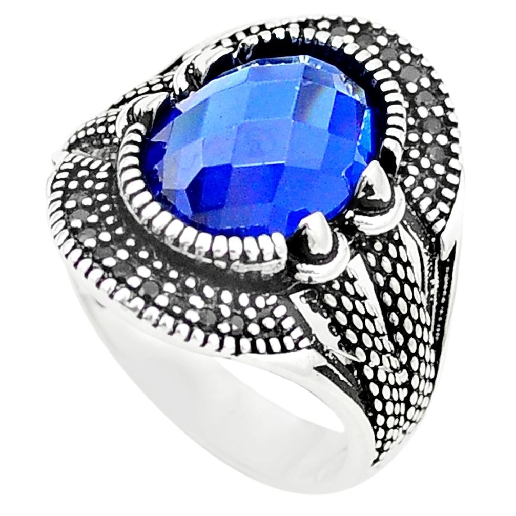 Blue sapphire quartz topaz 925 sterling silver mens ring size 10 c11424