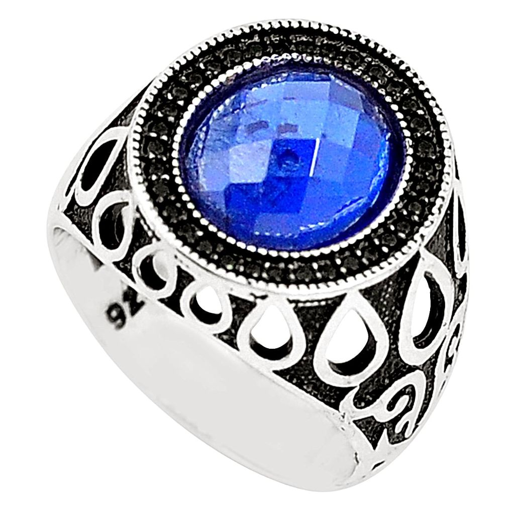 Blue sapphire quartz topaz 925 sterling silver mens ring size 9 c11450