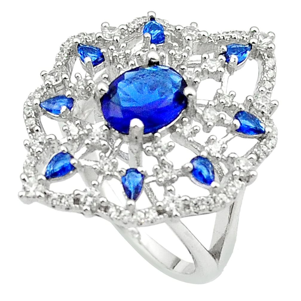 Blue sapphire quartz topaz 925 sterling silver ring size 6.5 c19193