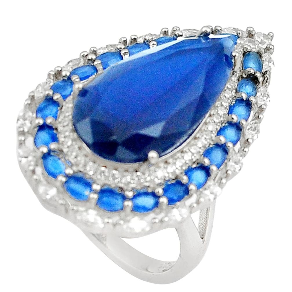 15.25cts blue sapphire quartz white topaz 925 sterling silver ring size 7 c19153