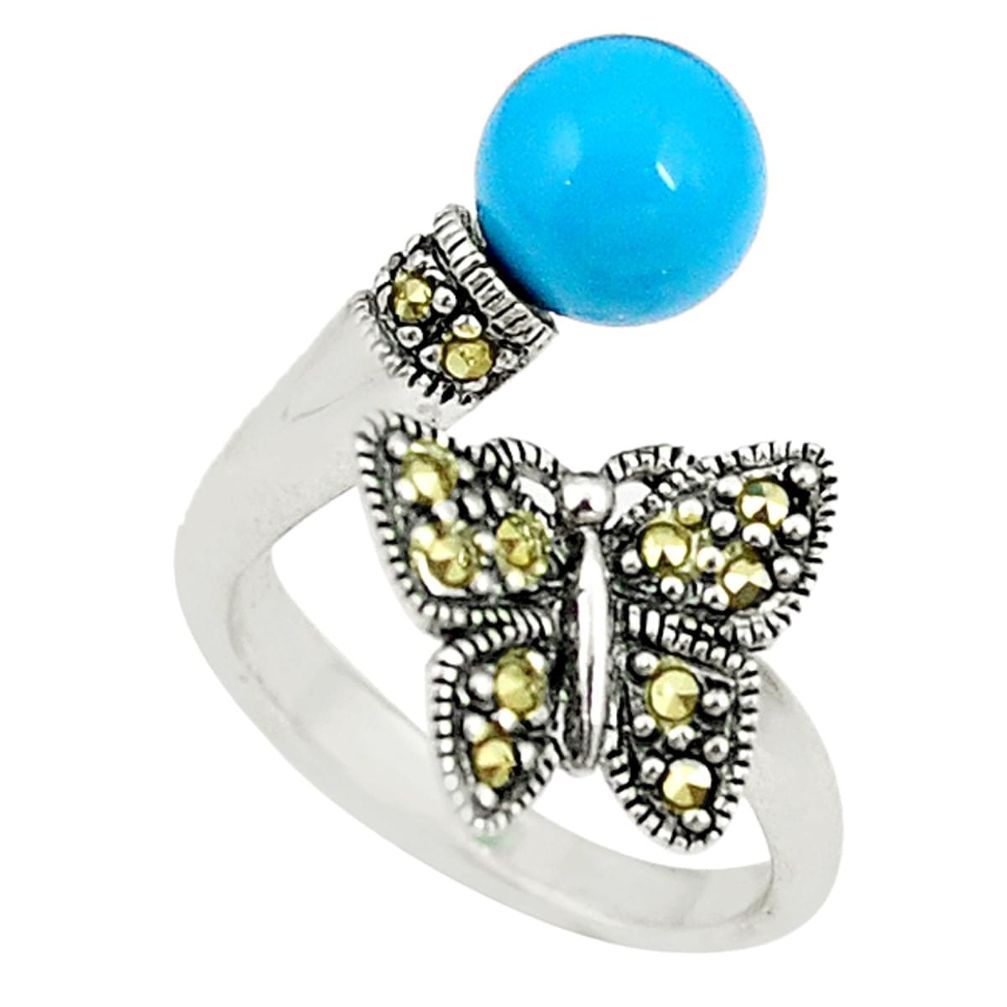 Blue sleeping beauty turquoise 925 silver adjustable ring size 6.5 c22318