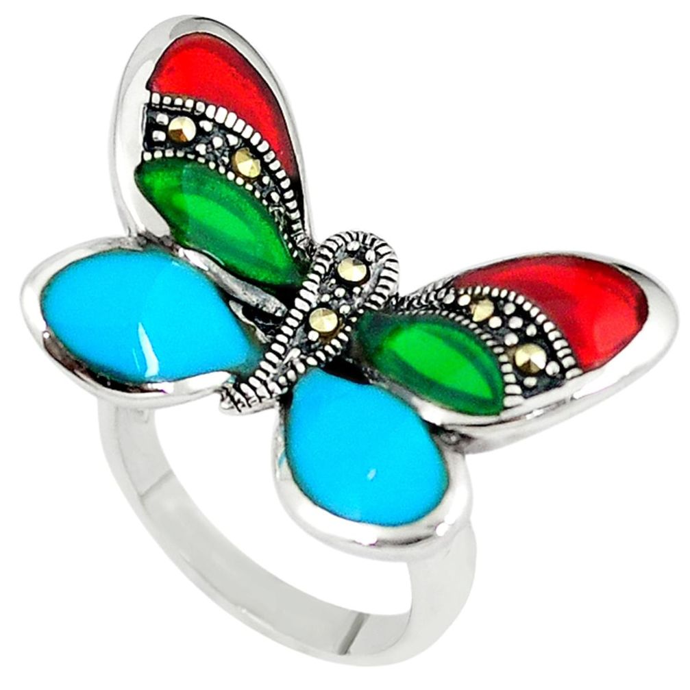 Blue sleeping beauty turquoise 925 silver butterfly ring jewelry size 6 c15999