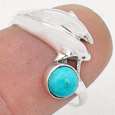 0.81cts blue sleeping beauty turquoise 925 silver dolphin ring size 7 d50566
