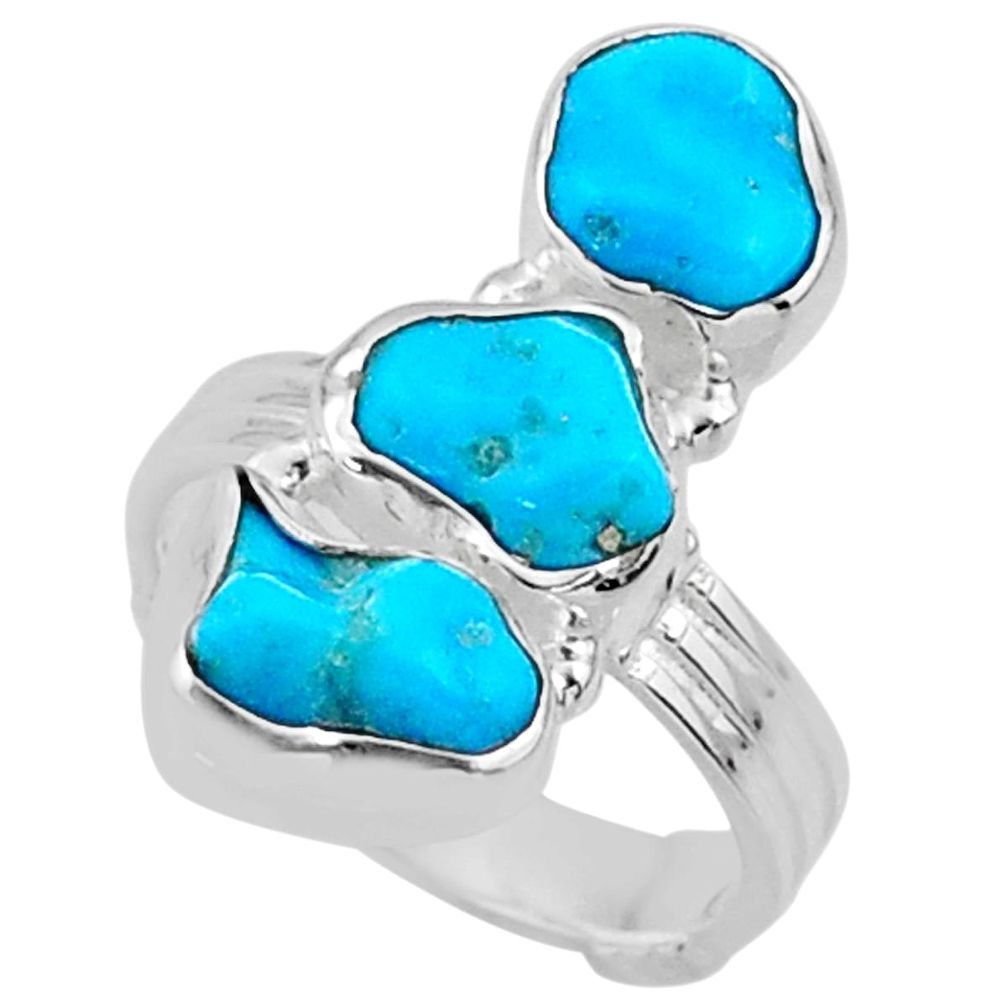 11.11cts blue sleeping beauty turquoise 925 sterling silver ring size 6 r65613