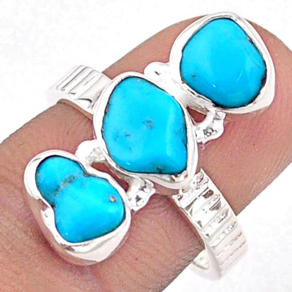 6.60cts blue sleeping beauty turquoise 925 sterling silver ring size 7 t92315