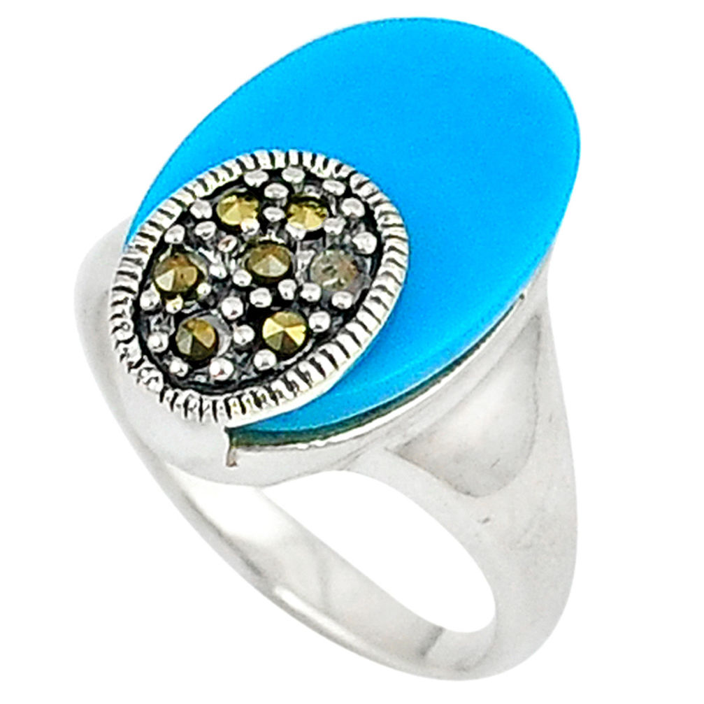 LAB Blue sleeping beauty turquoise marcasite 925 silver ring jewelry size 6.5 c22911