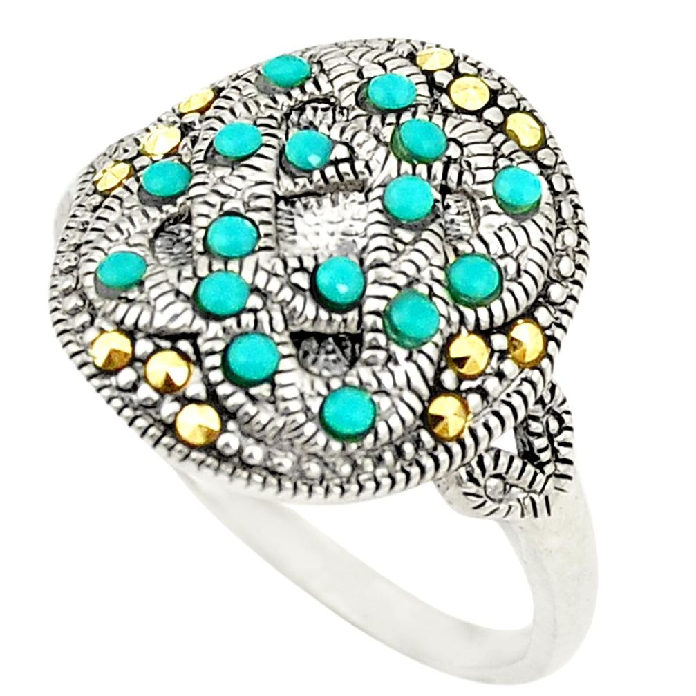 Blue sleeping beauty turquoise marcasite 925 silver ring size 5 c20796