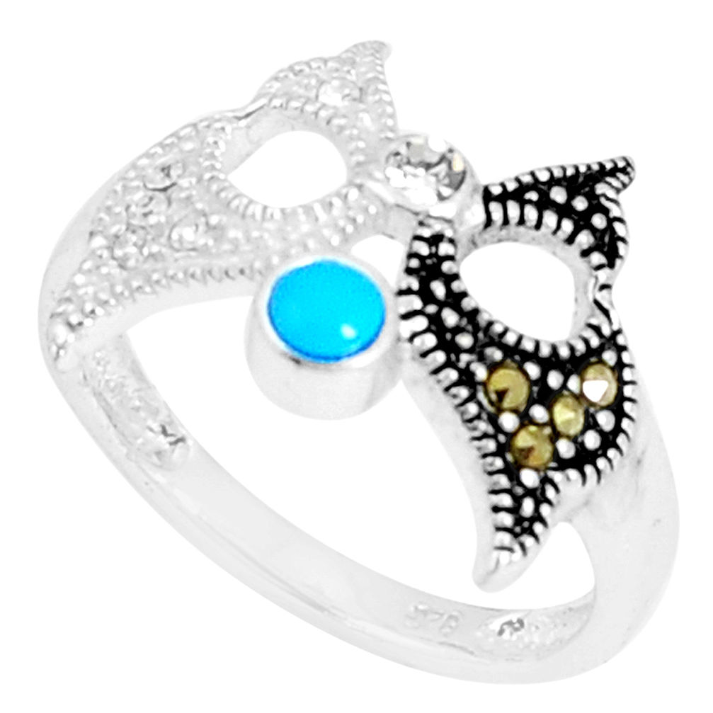 1.17cts blue sleeping beauty turquoise marcasite 925 silver ring size 7 c23670