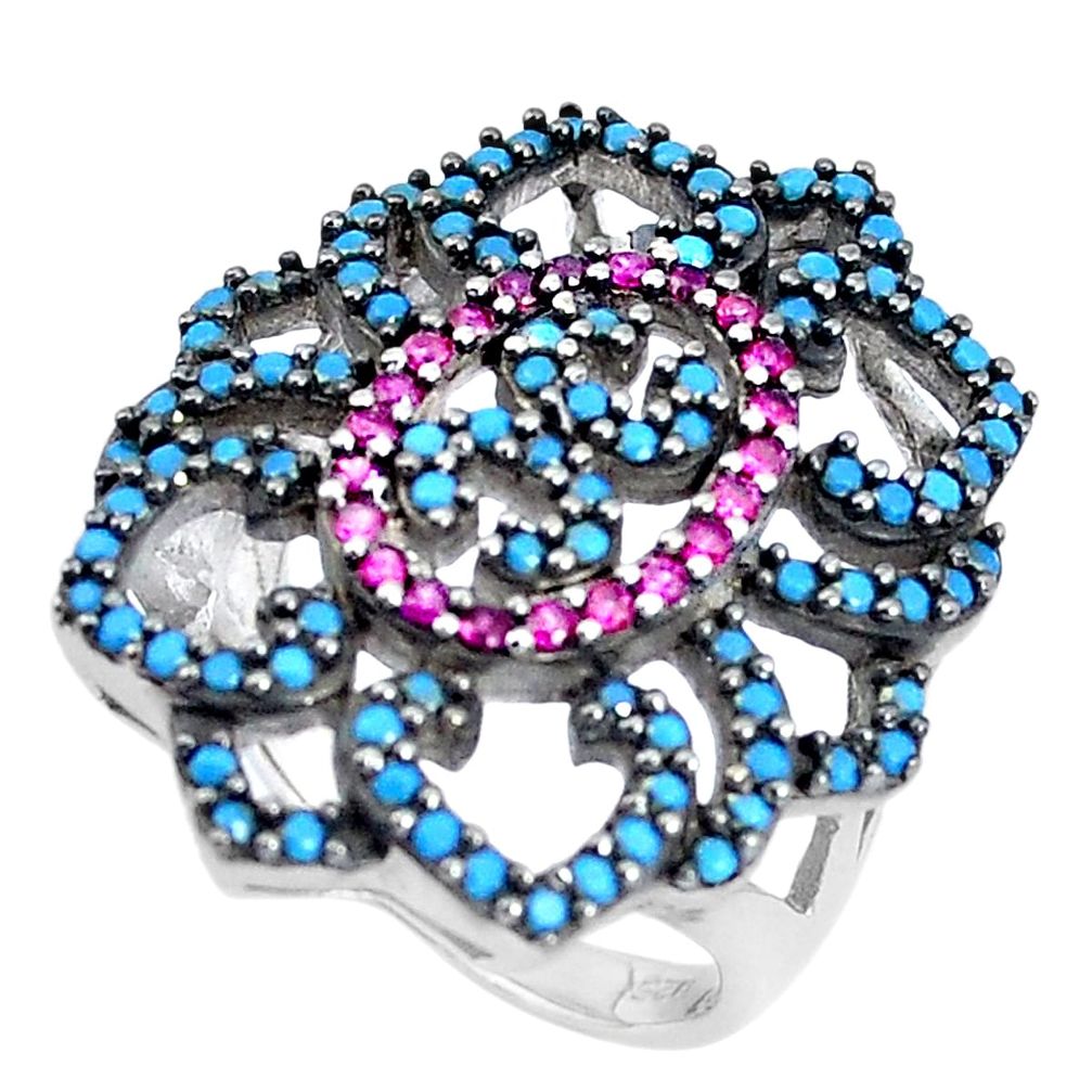 2.18cts blue sleeping beauty turquoise ruby (lab) 925 silver ring size 6 c23388