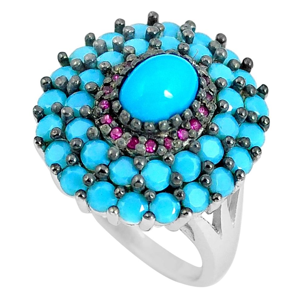 Blue sleeping beauty turquoise ruby quartz 925 silver ring size 6 c23409