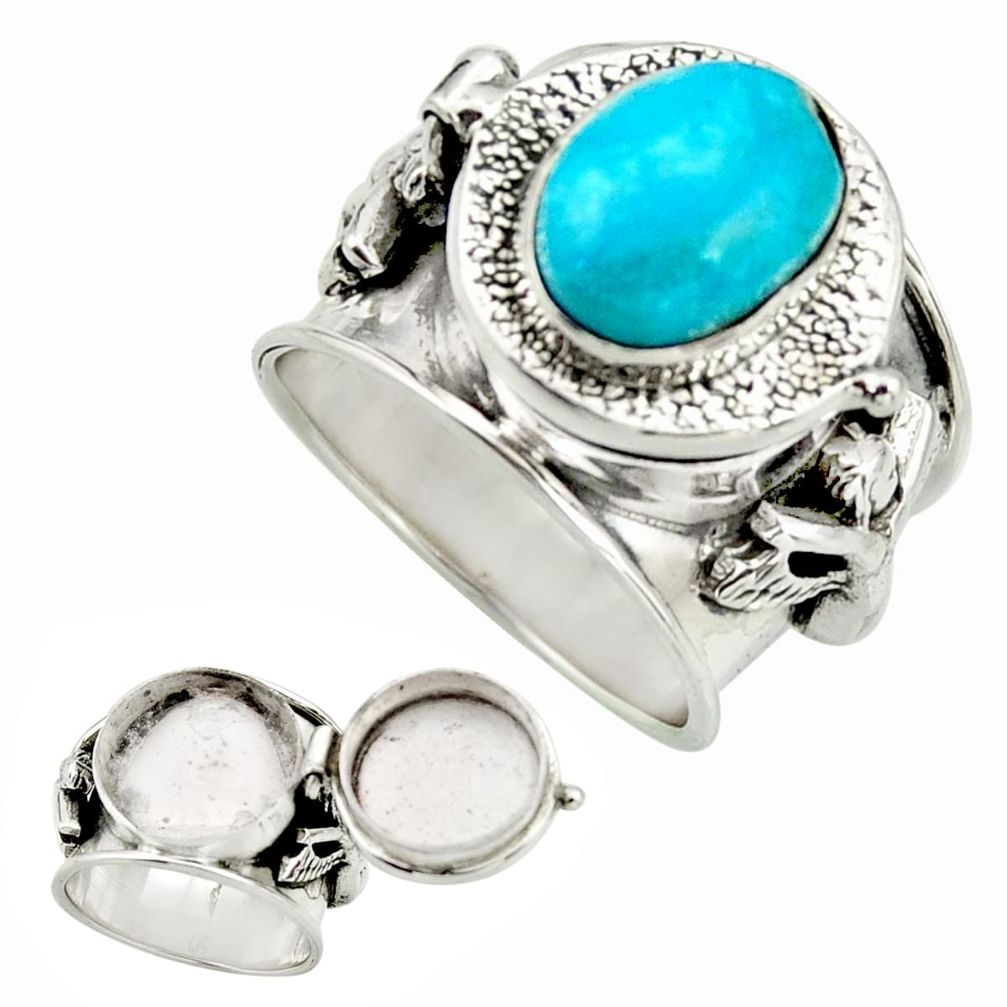 4.96cts blue sleeping beauty turquoise silver poison box ring size 8.5 r26675