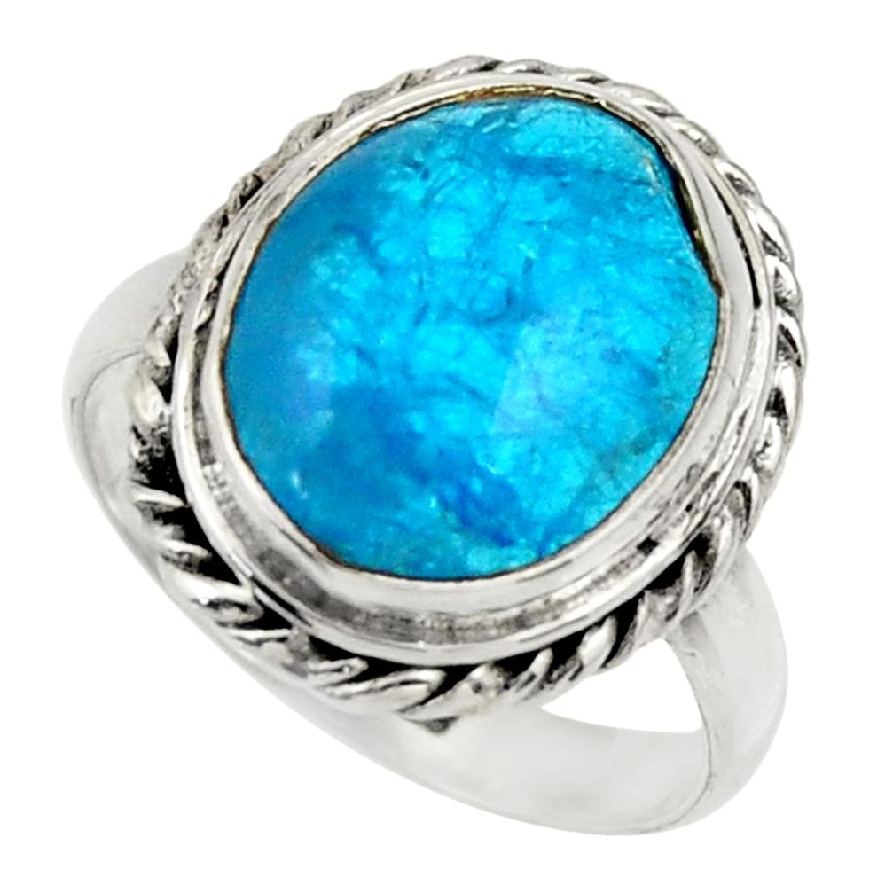 6.16cts blue smithsonite 925 sterling silver solitaire ring size 7.5 r28491