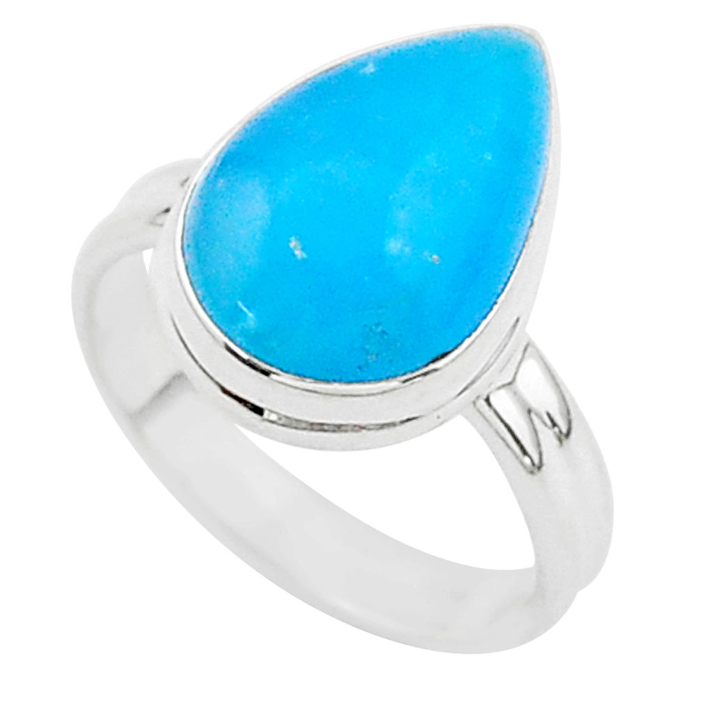7.63cts blue smithsonite 925 sterling silver solitaire ring size 7 r95767