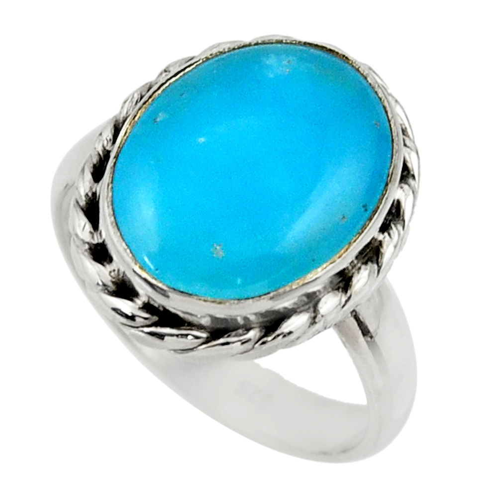 6.54cts blue smithsonite 925 sterling silver solitaire ring size 8 r28420