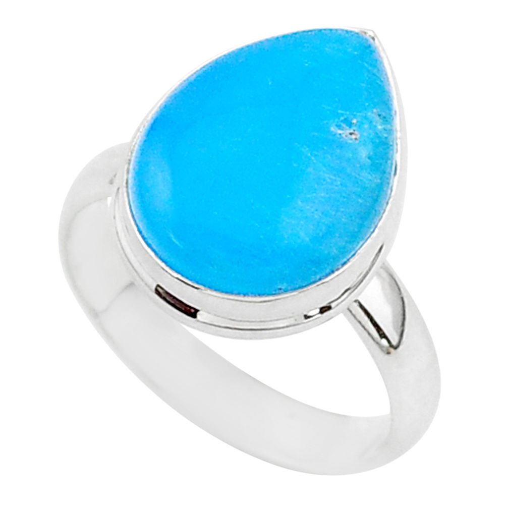 7.63cts blue smithsonite 925 sterling silver solitaire ring size 8 r95765