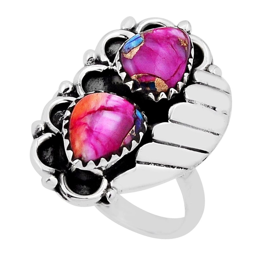4.11cts bronze spiny oyster arizona turquoise fancy silver ring size 8 n34098