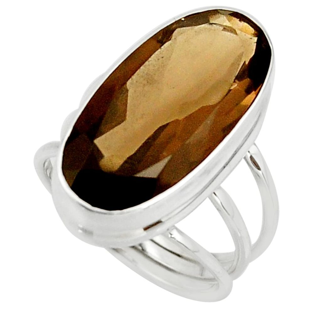 16.59cts brown smoky topaz 925 sterling silver ring jewelry size 8.5 r42132