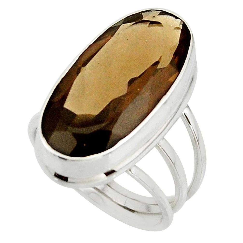 17.05cts brown smoky topaz 925 sterling silver ring jewelry size 7.5 r42136