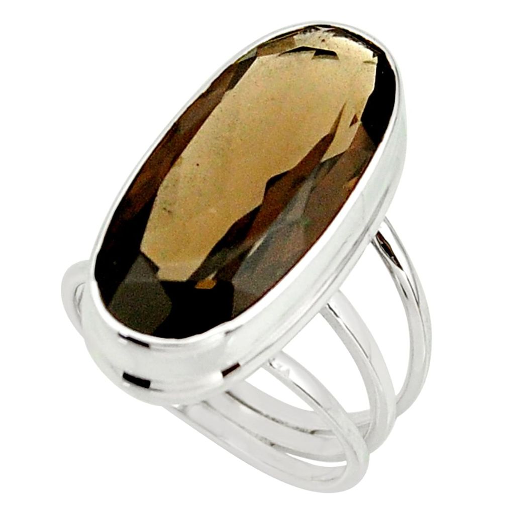 17.05cts brown smoky topaz 925 sterling silver ring jewelry size 8.5 r42139