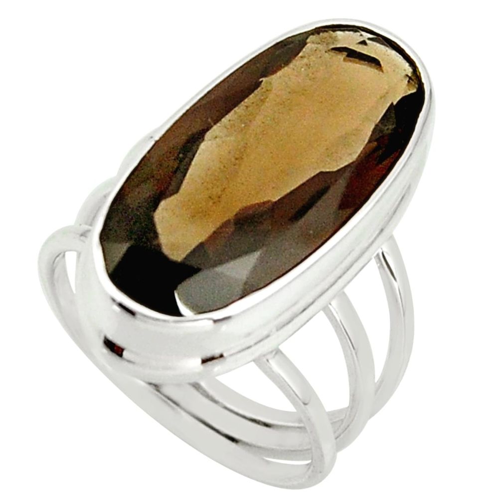 16.26cts brown smoky topaz 925 sterling silver ring jewelry size 7.5 r42140