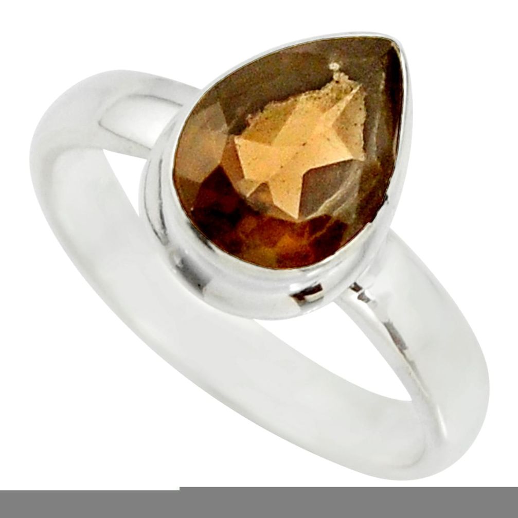 2.69cts brown smoky topaz 925 sterling silver solitaire ring size 6.5 r26362